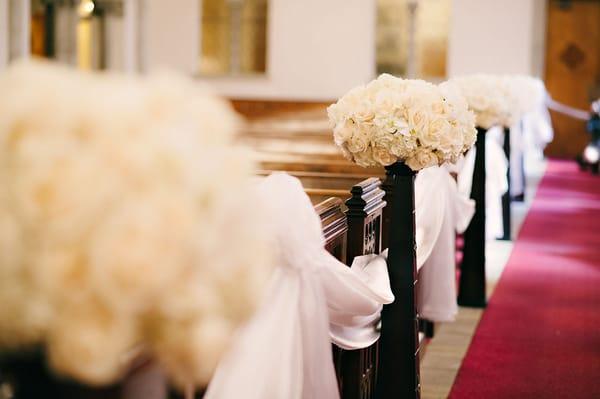 The flower pillars along the aisle at our wedding.