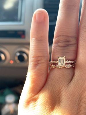 My engagement ring & wedding band! Both are in Rose Gold