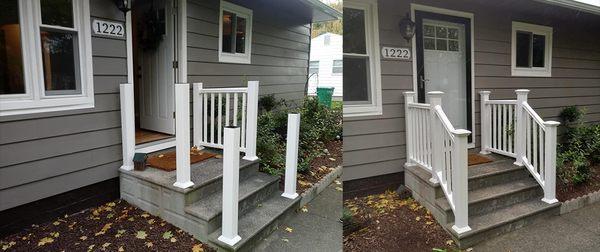 Storm door, railings, and post caps install