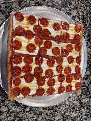 Spicy Honey Pepperoni Sicilian Pizza