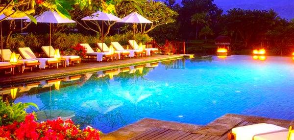 Four Seasons Hotel in Chiang Mai.  The pool was luscious and we spent hours by it!!