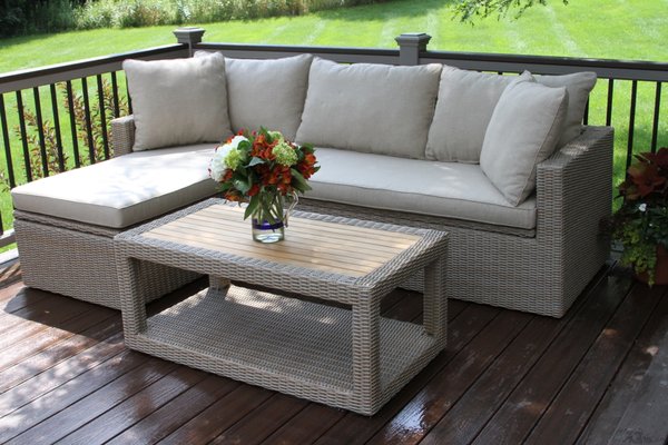 The Ash Wicker & Eucalyptus Sectional Set is made from plantation grown Brazilian Eucalyptus and ash HDPE All-Weather Wicker.