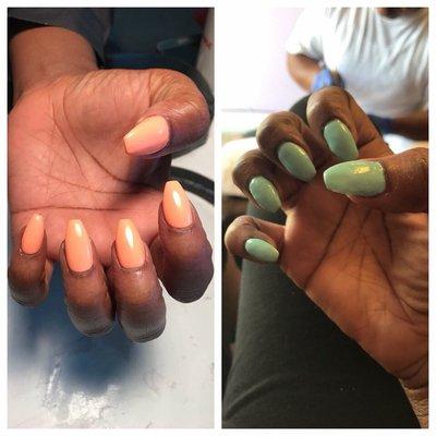 The green nails are product of this salon! Uneven & LUMPY!! Contact her on IG @nailsby_kasann go see her! Not Preya Nails