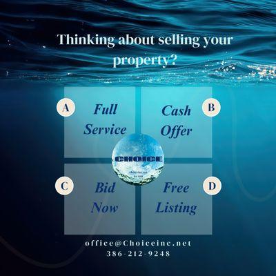 Are you thinking about selling your home and not sure how you would like to go about it? We have several listing options. Choice is yours!!