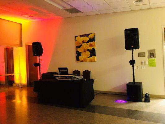 Photo of the DJ booth for the NYE party before the gig starts.