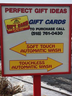 Car wash cards available as well arrows to put you in correct wash you are looking for