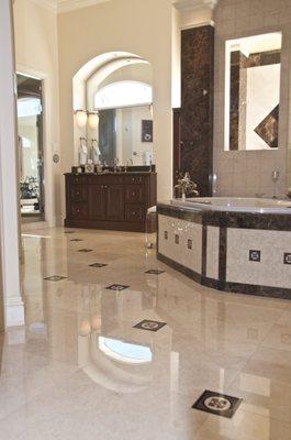 Polished Marble Floor, Polished Insets, Polished Marble Walls, Polished Marble Vanity Top