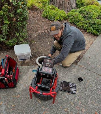 Phil performing a sewer lateral inspection in Corte Madera.