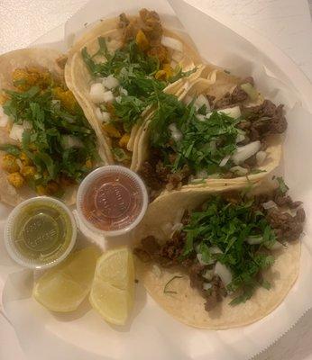 Chicken and steak tacos