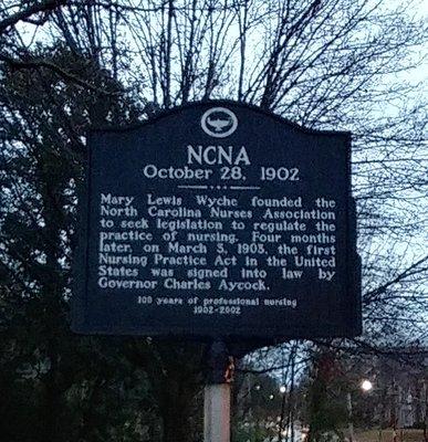 Historical marker at the North Carolina Nurses Association in Raleigh