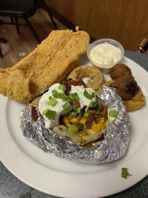 Fried Catfish and loaded baked potato