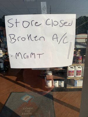 Store closed sign due to broken AC