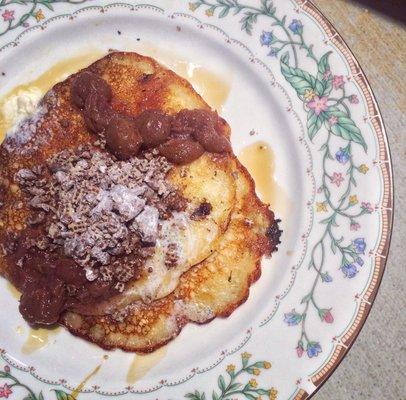 Lemon ricotta pancakes topped with puppy chow