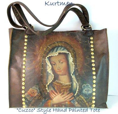 Hand Painted Cuzco style Italian Leather tote