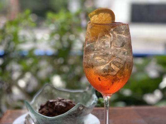 Aperol spritzer and chocolate mousse.