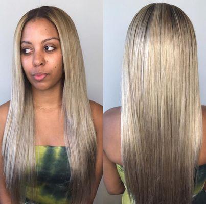 Lace closure sew-in with custom platinum color