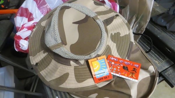 great hat for fishing or mowing....10 dollars, 2 or 3 times that at Academy...