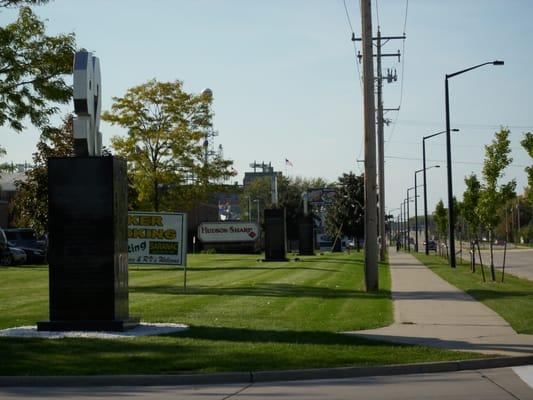 Tributes to Reggie White, Max McGee, Fuzzy Thurston as seen on the Walk of Legends along Lombardi Avenue in Green Bay.