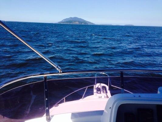 Vendovi and Lummi Island beyond from the Flying Bridge. Outbound on a four day adventure.