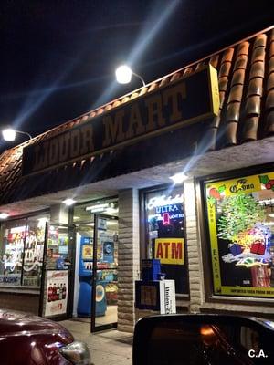 Front entrance at night.