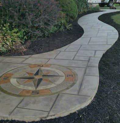 Stamped concrete walkway, large ashlar pattern