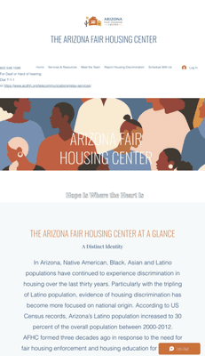 Arizona fair housing center Mesa location's home page of their website.