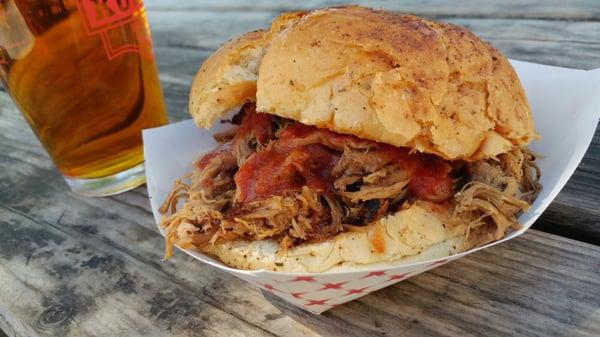 Pulled pork sammy with spicy chipotle bbq sauce.