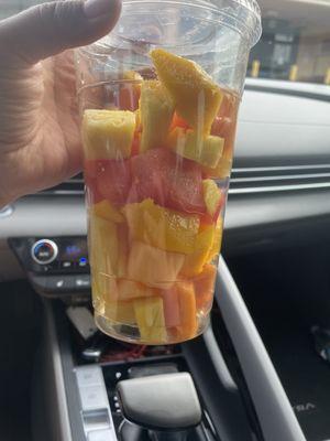 Fruit cup with watermelon, papaya, mango, and cantaloupe