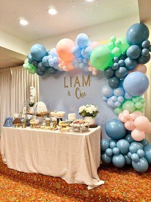 7x7 back drop and 7x7 balloon garland