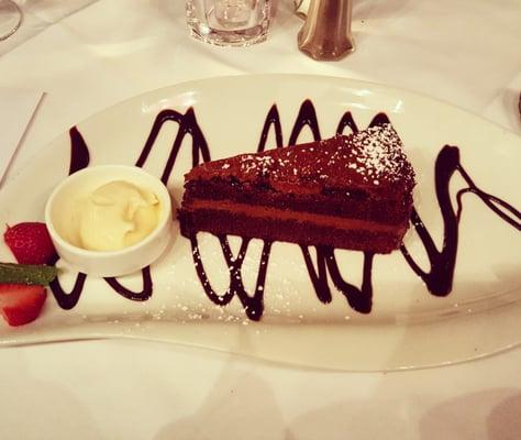 Chocolate cake with vanilla gelato