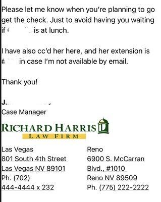 The last correspondence I received from Richard Harris Law Firm . Moments before picking up my monetary mockery .