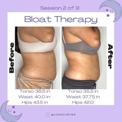 Bloat Therapy Results after 2 sessions with measurements