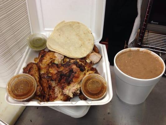 A chicken meal (grilled chicken, tortillas and salsa with and extra order of refried beans) SIMPLY DELICIOUS!!