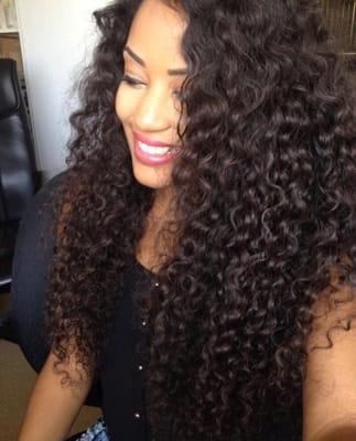 Customer Kayla with Phoenician Hair installed. (Burmese Curly 20" lace closure, 24" 24" 26")