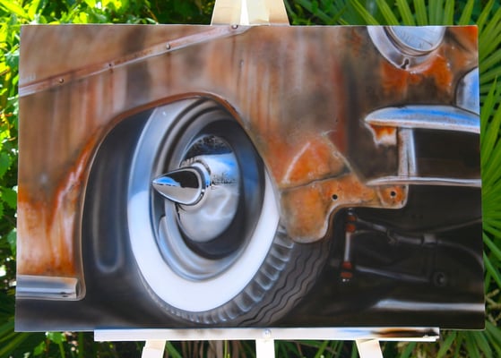 Freehand Airbrush on metal panel. We also airbrush on vehicles, Race Cars, Motorcycles, air boats, and airplanes