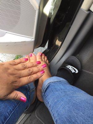 Gel polish on nails and toes. Looks nice but not $30 nice