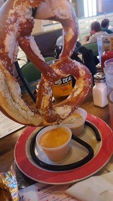 HUGE SOFT SALTED PRETZEL WITH BEER CHEESE!!!!