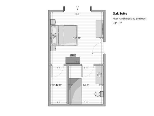 The Oak Suite Floor Plan at River Ranch Bed and Breakfast