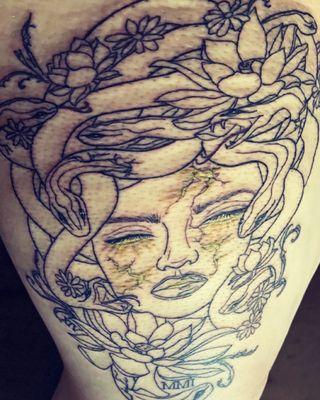 Medusa tattoo day 1