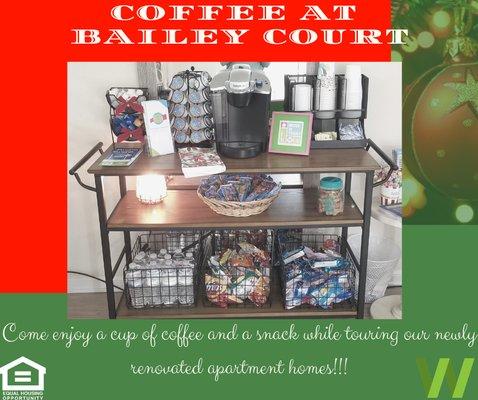 Come enjoy a cup of coffee while touring one of our beautiful newly renovated apartment homes