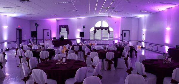 Social Hall - Guest Seating, DJ Setup (back left corner of hall), Sweetheart Table (back right corner of hall)