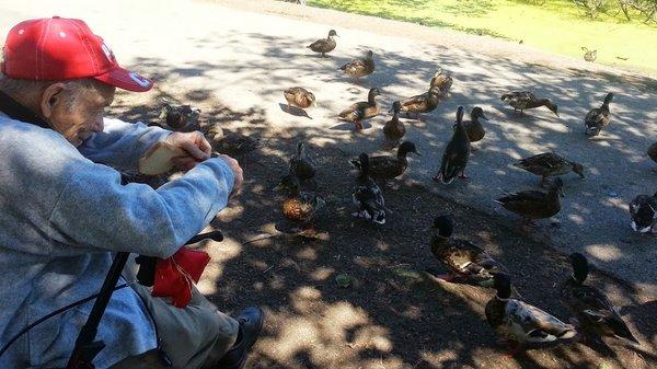 This is one of our seniors taking a trip out of the retirement home. He was very thankful to sit down at a park and have a great conversat