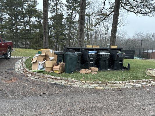 This photo is three weeks of waste management, not showing up to pick up the garbage since before Christmas