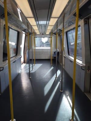 Inside an empty car. Each car has 4 seats.