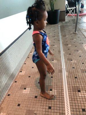 This day she was scared to go in alone and I wasn't in my swimsuit so we watched.