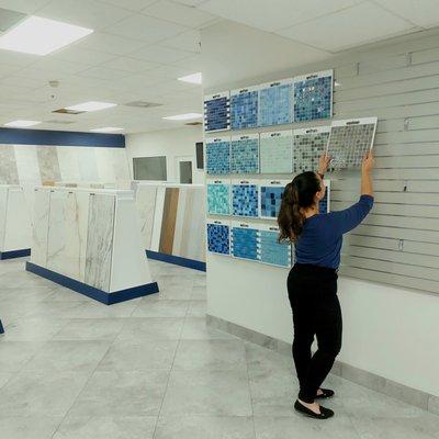 Another Wall of Fame being set at our new Headquarters! Pass by our showroom and check the amazing collection of Glass and Marble Mosaics!