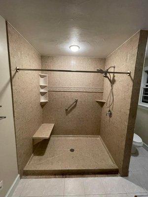 Removed jacuzzi tub and installed an oversized shower with bench.Near Marshfield, MA