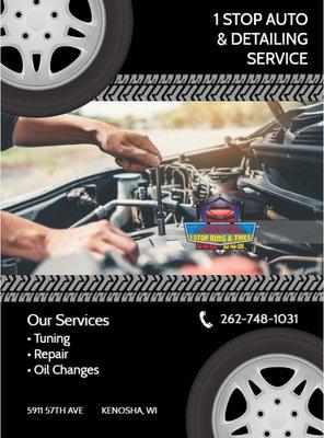 We offer automotive tunings, repair. oil changes and more!