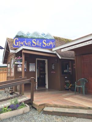 Small storefront off Franklin Street for Glacier Smoothies Soap in Juneau, Alaska.