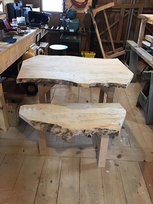 Live edge wood tables and benches